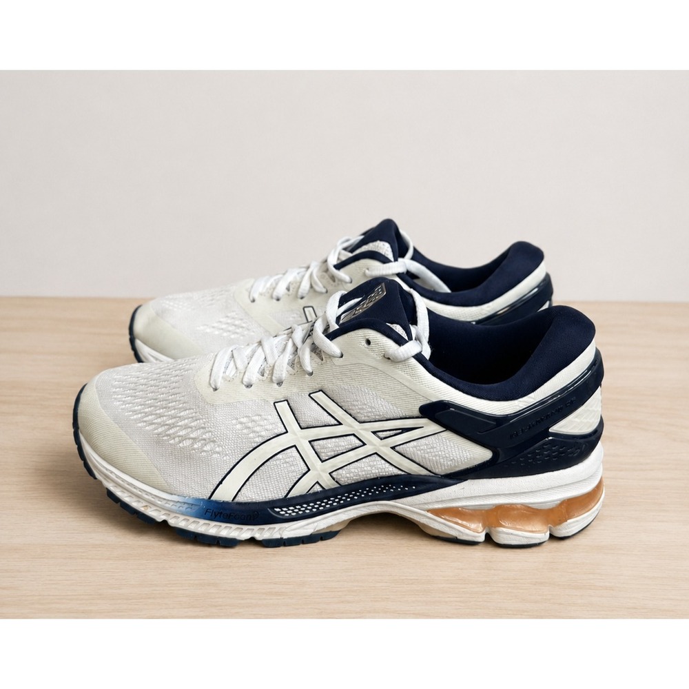 Asics Gel Kayano 26 Womens 9 Running Shoes White Navy Blue Sneaker *No Insoles*